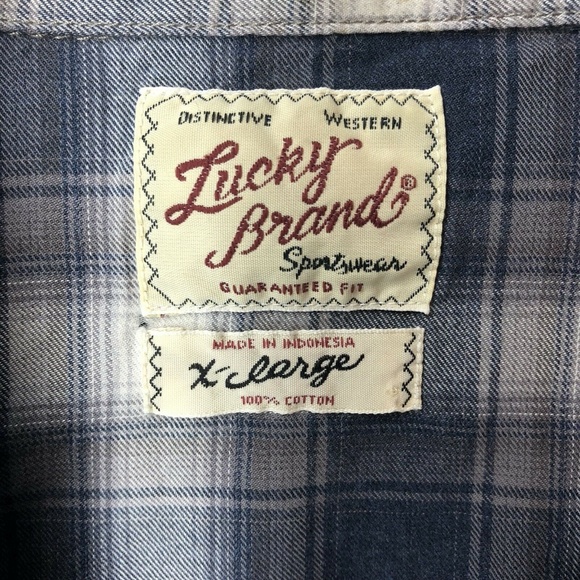Lucky Brand Men’s Size XL Blue Plaid Snap Front - Picture 7 of 7
